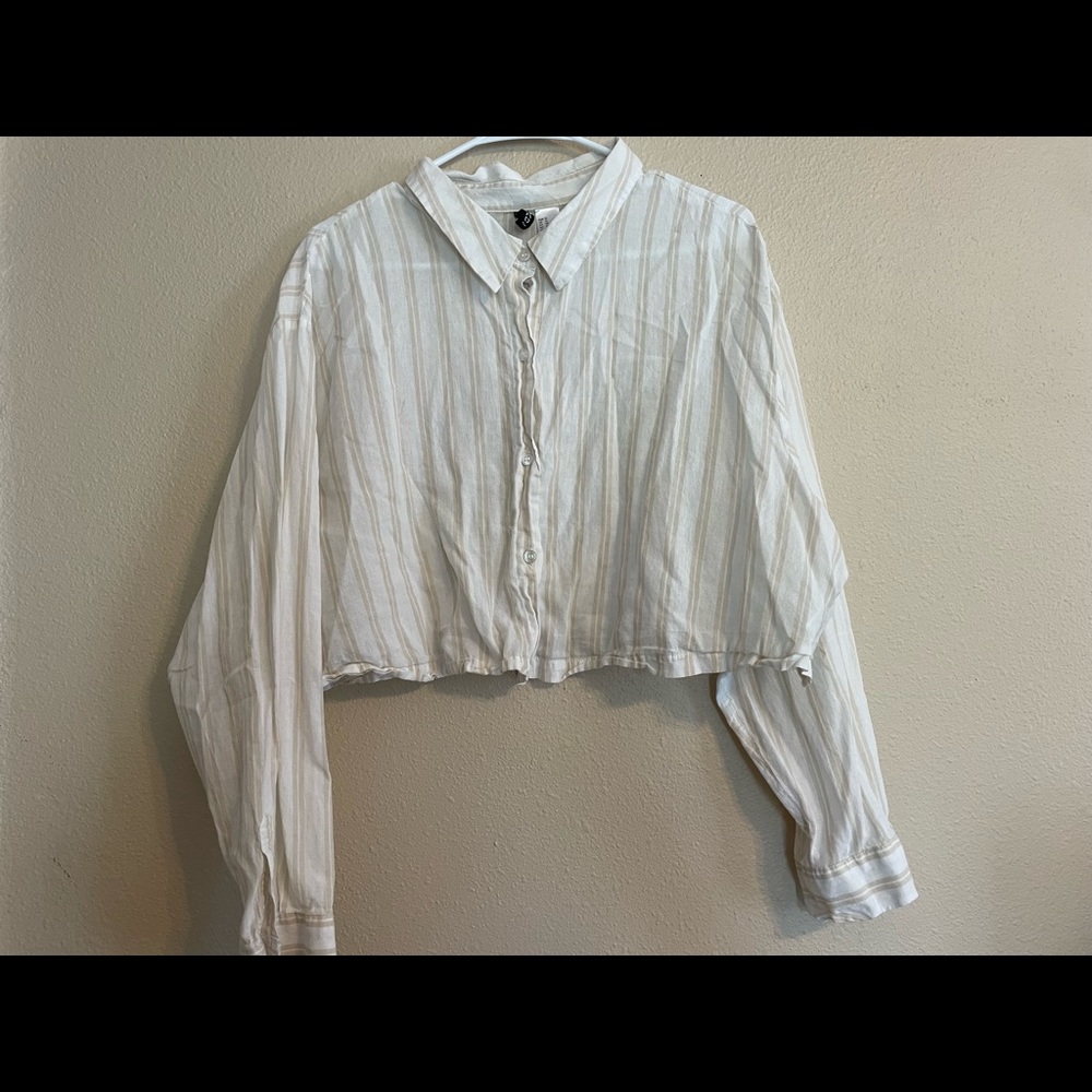 Striped Cropped Button Up